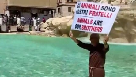 Viral μοναχός μπήκε στη Φοντάνα ντι Τρέβι για να… διαμαρτυρηθεί (Βίντεο)