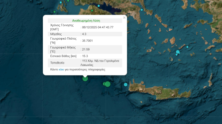 Σεισμός 4,3 ρίχτερ ανοιχτά της Λακωνίας