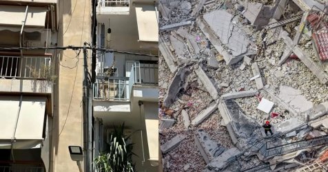 Φωτογραφία ντοκουμέντο: Η πολυκατοικία στα Πετράλωνα είχε πάρει κλίση λίγες ώρες πριν καταρρεύσει